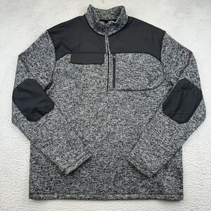 CQR Pullover Sweater Mens Large Gray‎ Black Fleece Quarter Zip Outdoor Warm
